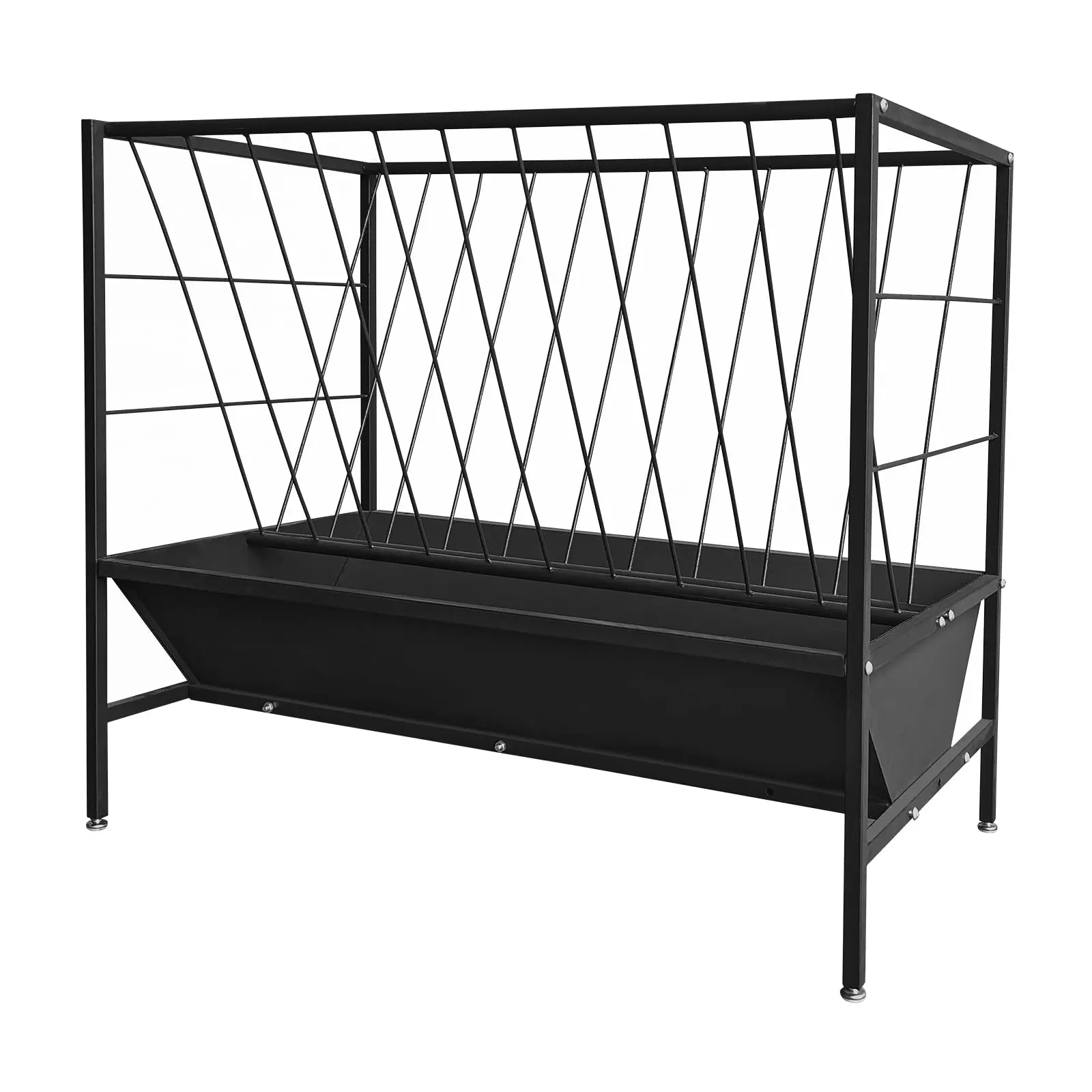 Garvee Pasture Hay Feeder 45 Gallon, Heavy Duty Steel 2-in-1 Livestock Feeder, Hay Grain Feeding Trough with 24 Gallon Feed Pan, Livestock Feeder for Sheep, Calf, Cow and Horse, Black
