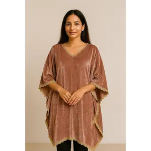 Rose Pink Velvet Kaftan - Handcrafted Lace Ethnic Wear