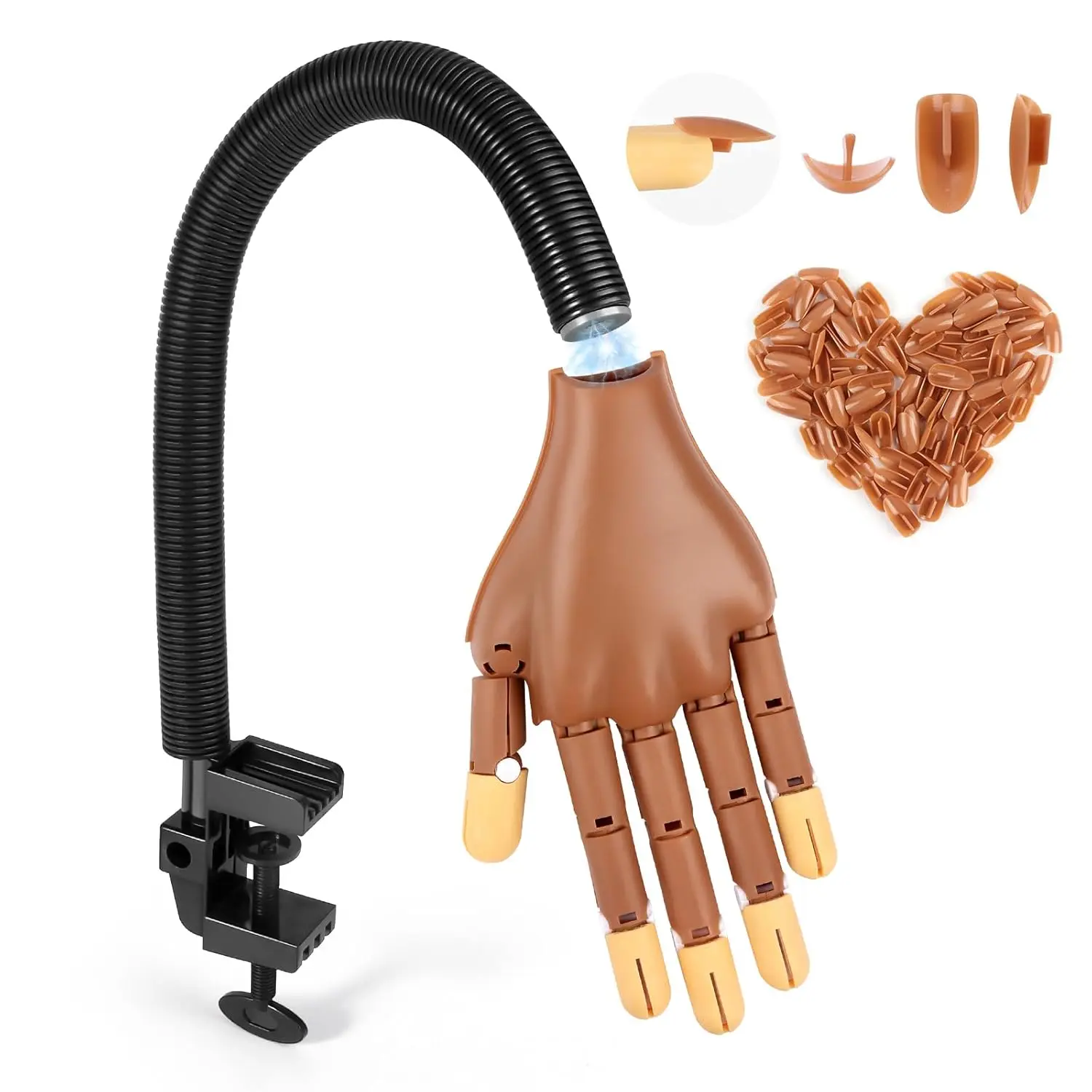 Nail Practice Hand for Acrylic Nails, Adjustable Mannequin Hand for Nail Art Training & Manicure Practice, Reusable Fake Hand with 100 Nail Tips for DIY Nail Design & Salon Training