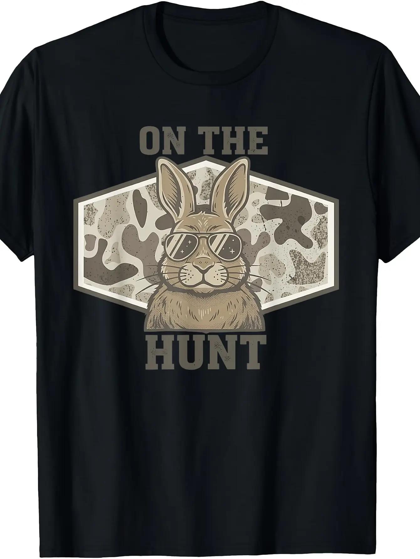 Camo Bunny On The Hunt Funny Easter Humor T-Shirt Casual Boys’and Girls’ Cotton T-Shirts for a Spring or Summer Feel Size 120-160 Casual Daily Wear Tee For Her & Women, Apparel Made In The USA