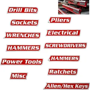 2026 New 12 Pack of Magnetic Tool Label,General Tool Box Organize Accessories, 3D-Printed Tool Box Labels, Reusable Tags for Steel Toolboxes, Carts, Drawers, and Cabinets (RED)