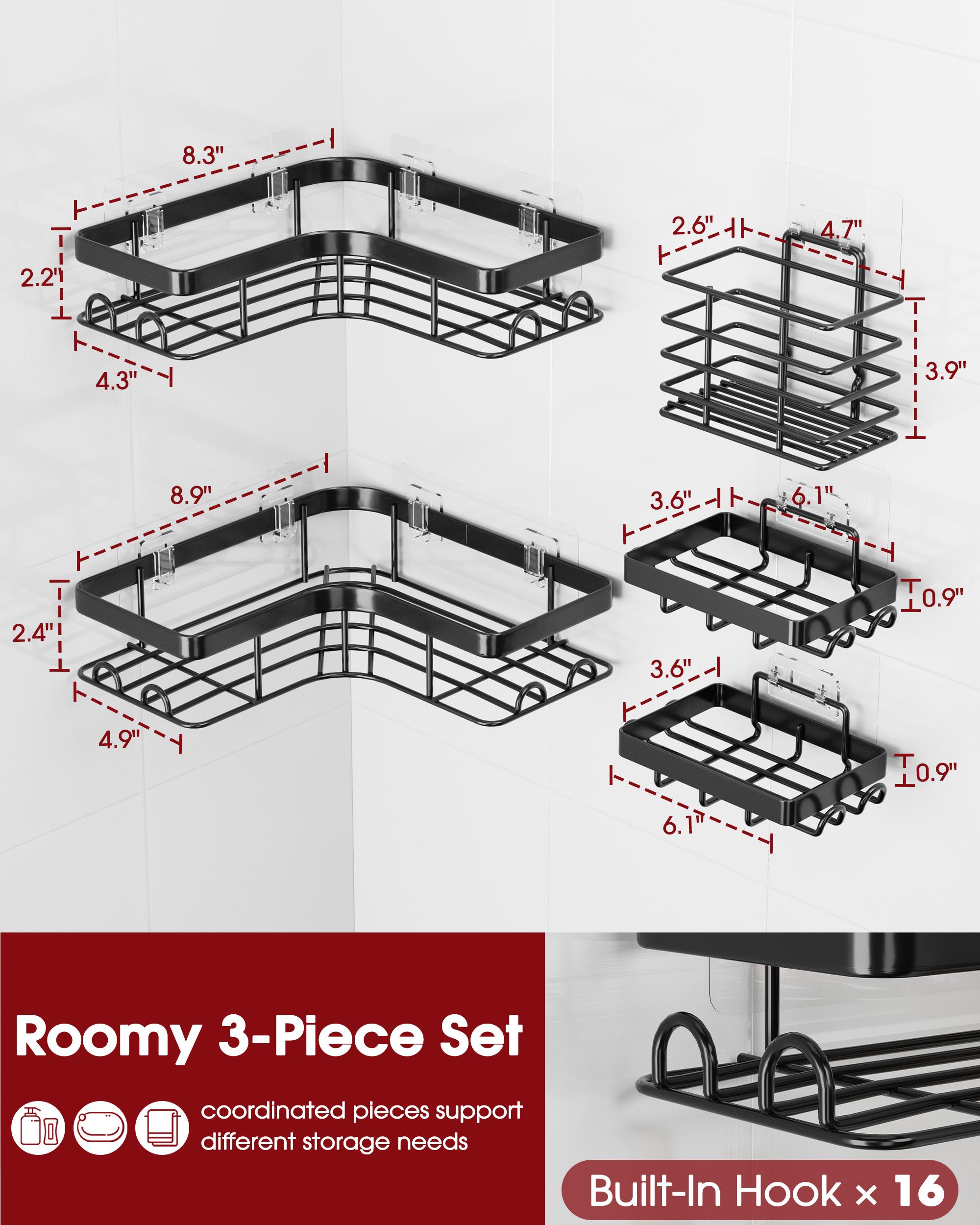 Kitsure Adhesive Shower Caddy No Drill Bathroom Storage Organizer Rustproof Metal Shower Shelf Large Black for Easy Organization