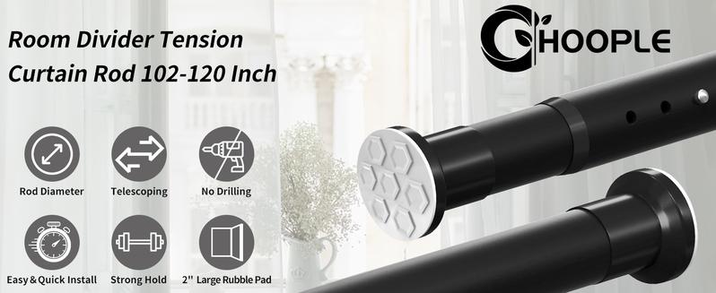 Adjustable Tension Curtain Rod, No Drilling Heavy-Duty Non-Slip Telescoping Rod for Windows Rods of Curtain Window Closet Kitchen Wardrobe