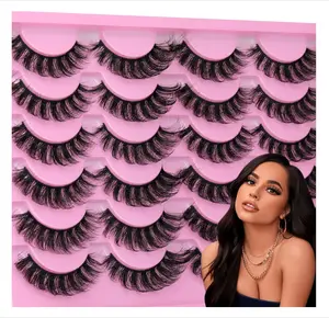 Yawamica False Lashes Wispy 16mm Mink Lashes Pack 12 Pairs 5D Fluttery Volume Fake Eyelashes Cat Eye Natural Look