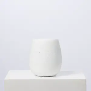 Matte White Horizontal Groove Cement Flower Pot