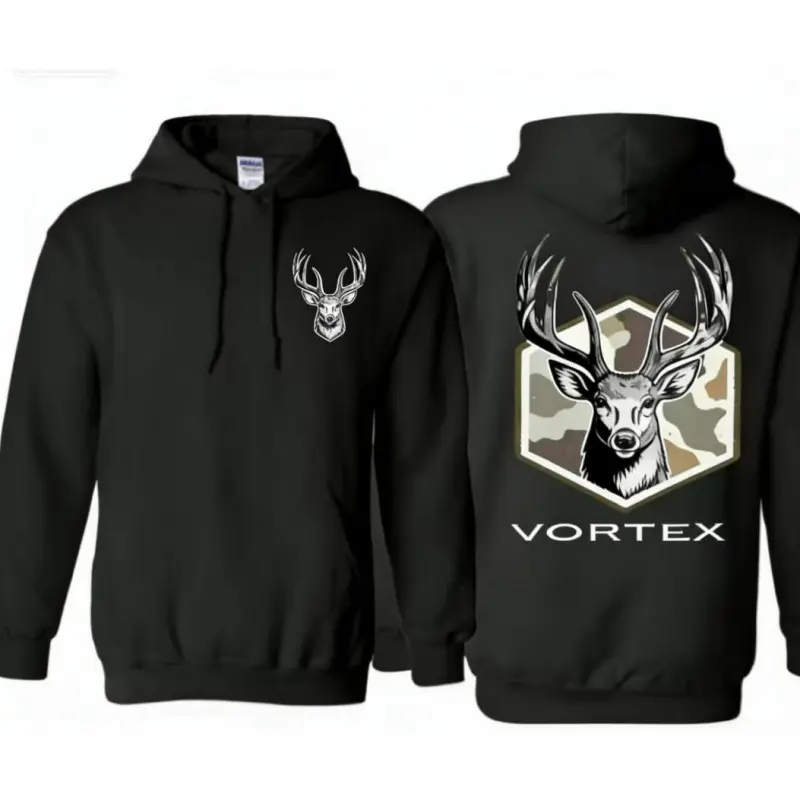 Vortex Deer Pattern Hoodie Camouflage Deer Head Pattern Hunting Sweatshirt Outdoor Wildlife Pattern Pullover Suitable for Hunters and Nature Lovers Unisex Hoodie Holiday Gift, Birthday Gift, Fashion and Comfortable hoody  dude fabric streetwear