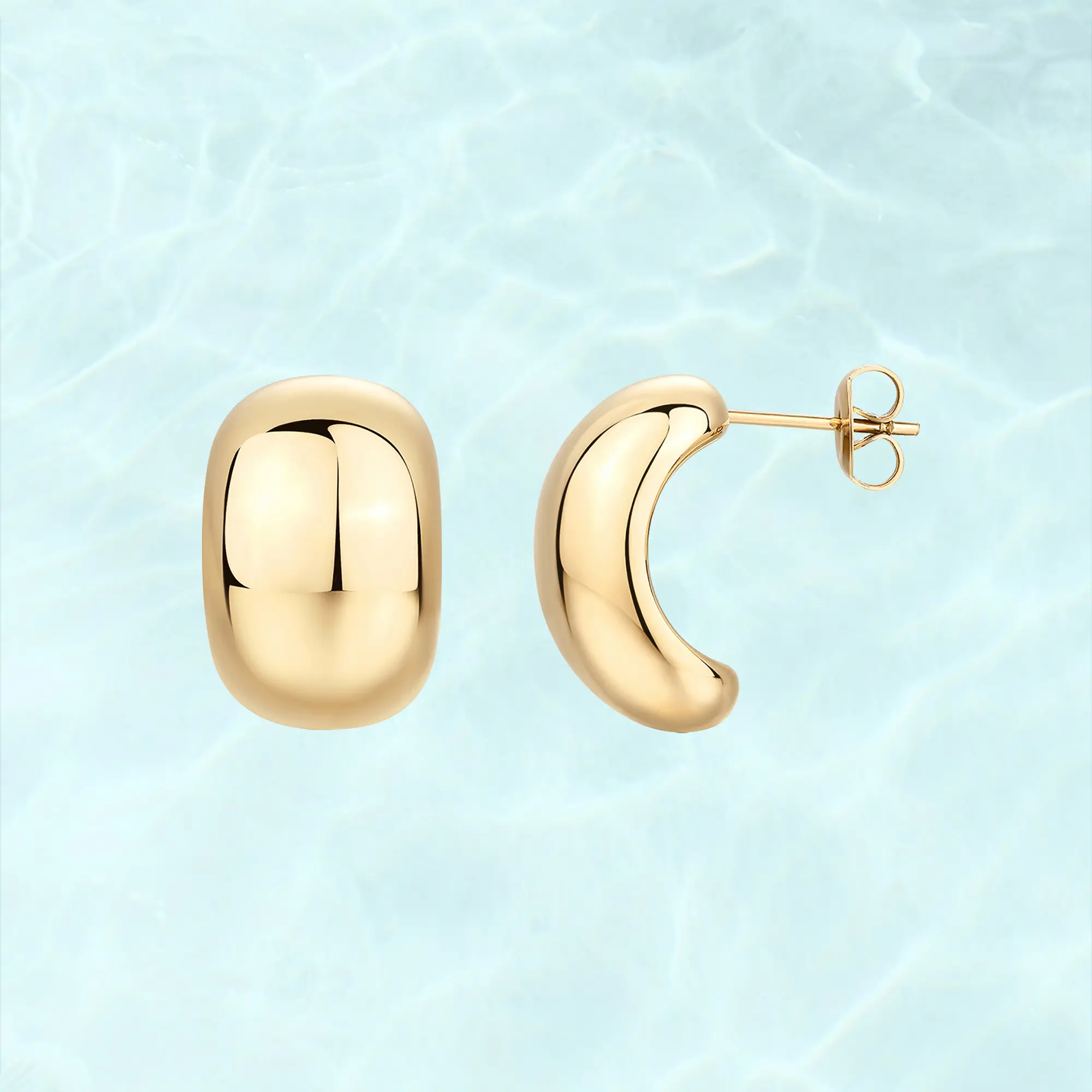 PAVOI Waterproof Chunky Earrings for Women - 14K Gold Plated Thick Statement Studs - Stainless Steel Chunky Gold Earrings Bold Jewelry
