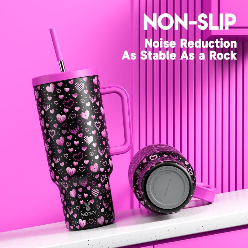MEOKY 40oz Tumbler,Stainless Steel Thermos Cup,Hot Water Mug,Keeps Drinks Hot&Cold,Food Safe,Non-Slip Base, Car-Cup Fit,Easy-Clean,Valentine’s Day Gift Mug