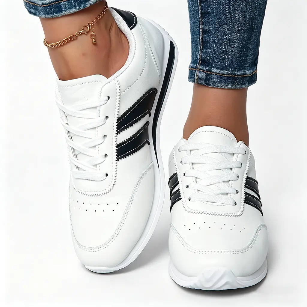 Women’s athletic shoes, women’s casual shoes, striped lace-up casual sneakers, lightweight non-slip walking shoes, breathable and comfortable, suitable for everyday wear and exercise