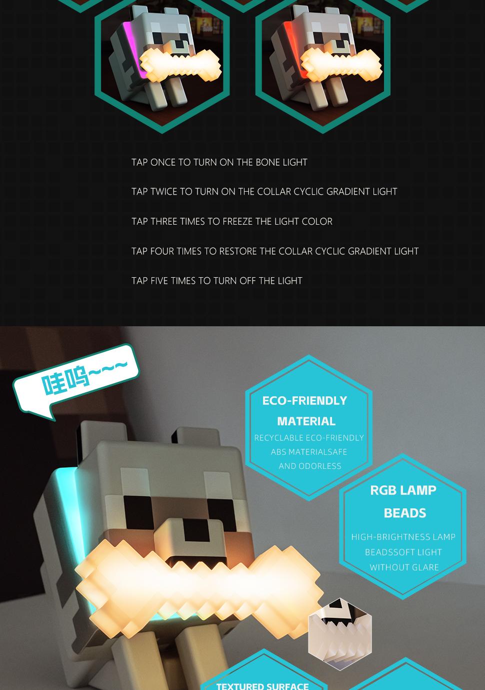 DIYCOM 3D Printing Handmade Pixel Wolf LED Night Light with Glowing Bone and RGB Collar Stylish Room Decor New Year And Valentine's Day Gift