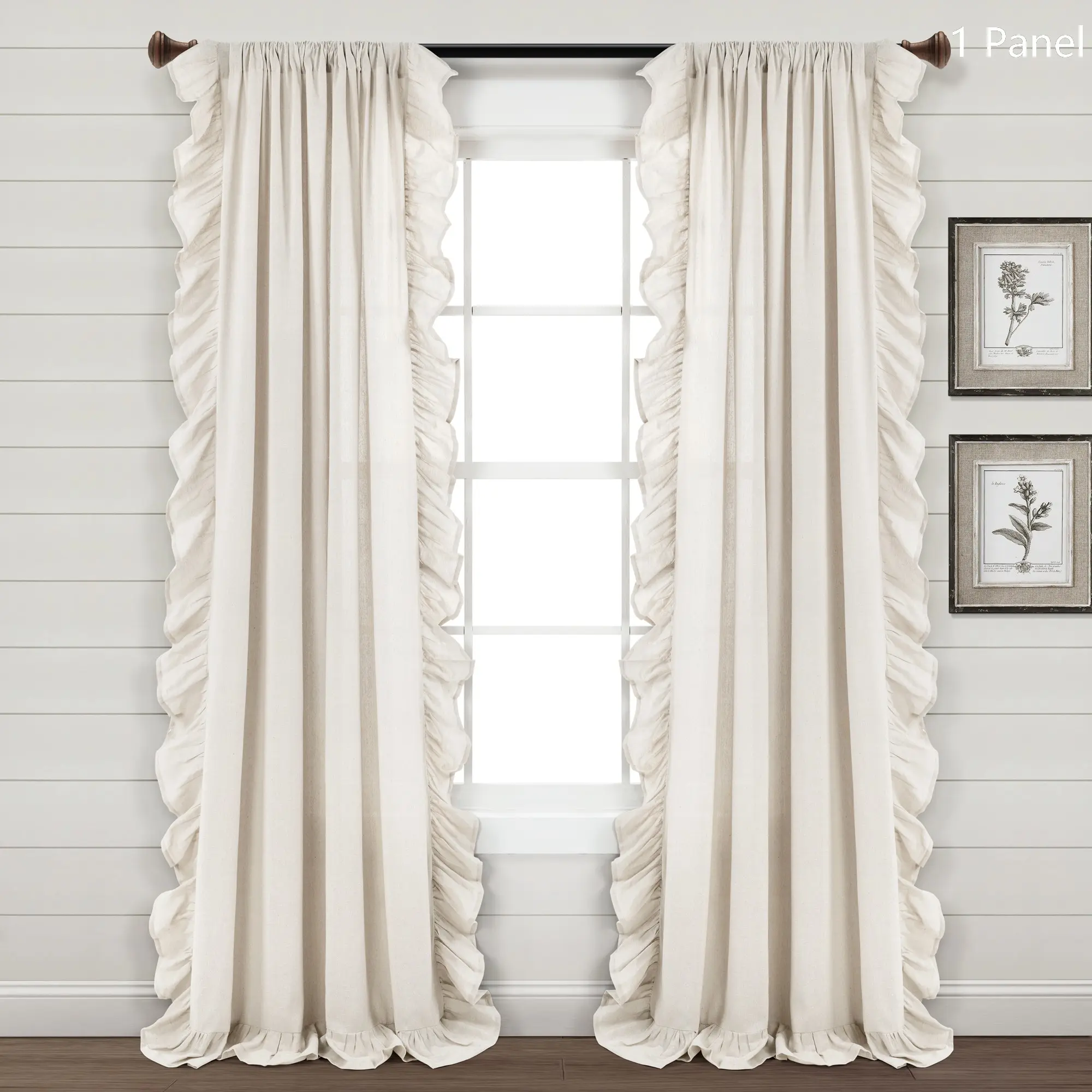 Lush Decor Faux Linen Ruffle Window Curtain (Single Panel) -Sold Individually, 54 x 84/95 Inch, Off-White/Linen/Light Gray, 5" Ruffle, Cotton Blend, No Lining, Shabby Chic Style for Home Decor
