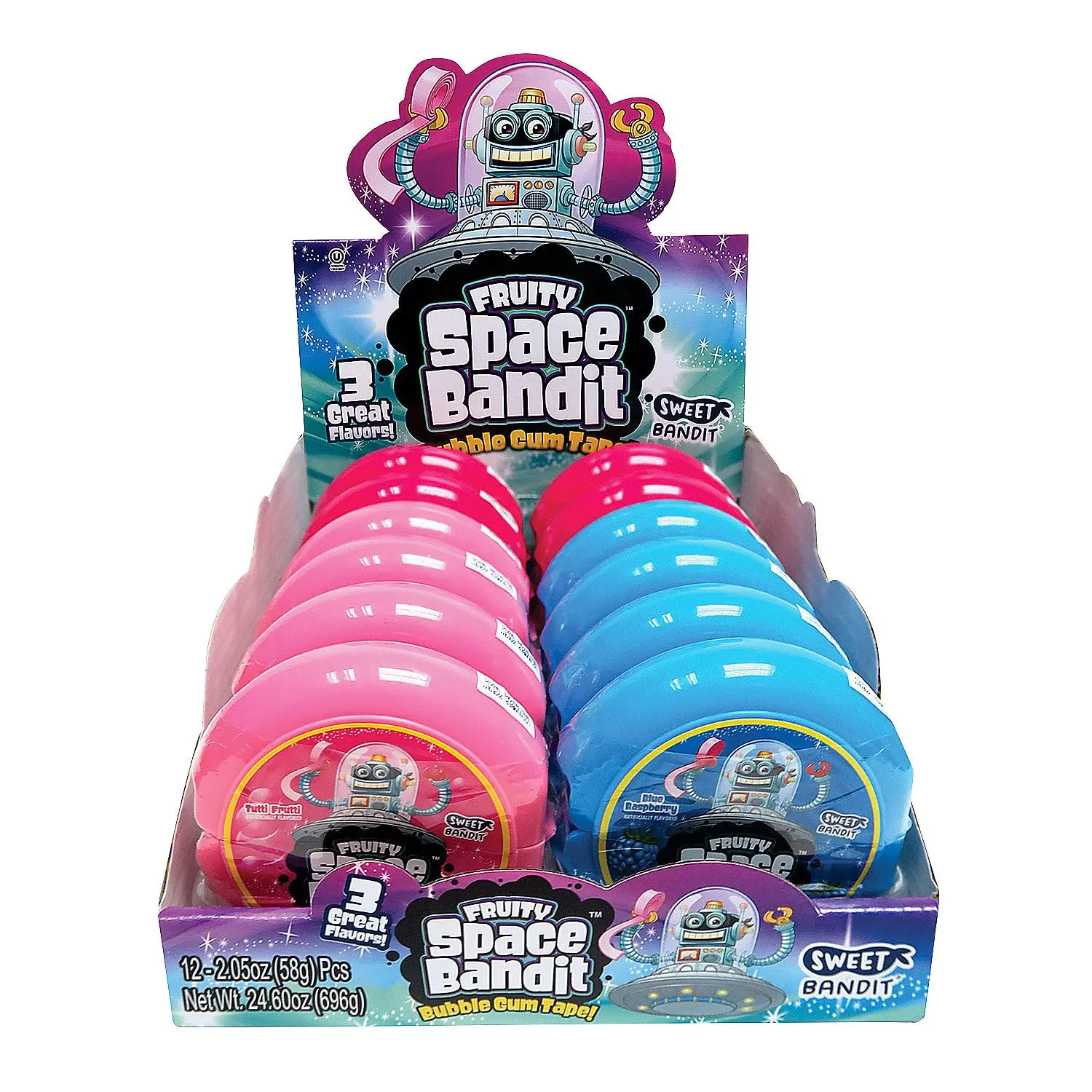 Fun Express 3 1/4" Kidsmania Fruity Space Bandit Bubble Gum Tape - 12 Pieces
