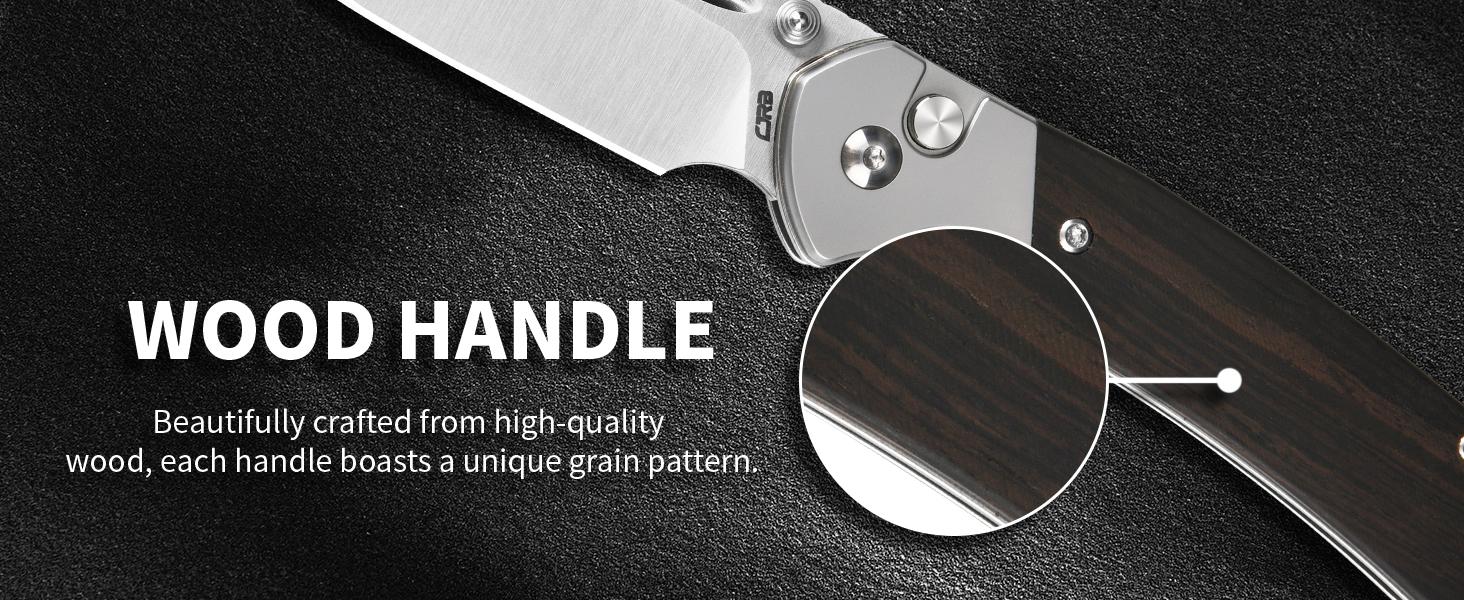 CJRB Bowie Pyrite Pocket Knife, EDC Knife, Folding Knife with 3.15'' AR-RPM9 Steel Blade, Hunting Knife with Wood Handle for Camping and FathersDayGift