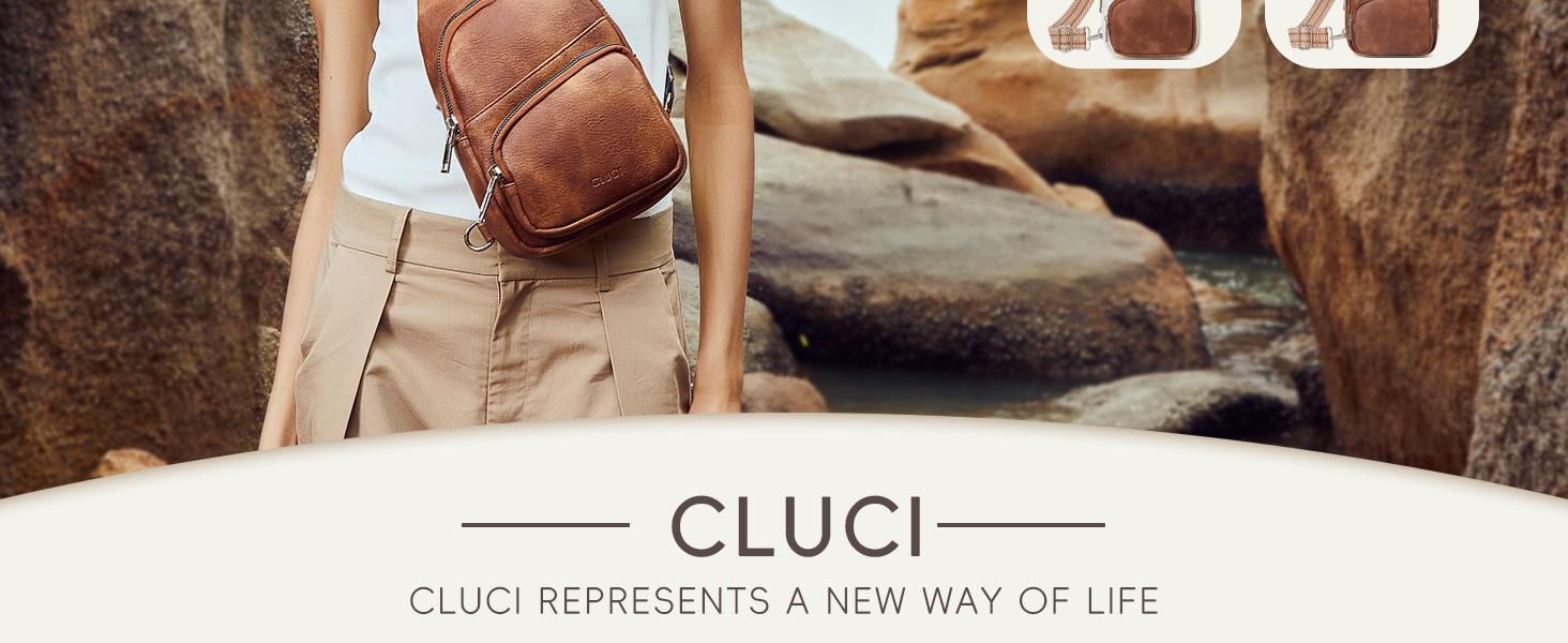 CLUCI TikTokShopSpringGlowUp Small Sling Bag for Women and men, Vegan Leather Fanny Pack Crossbody Bag with Guitar Strap, Multi Pockets, Zipper Closure