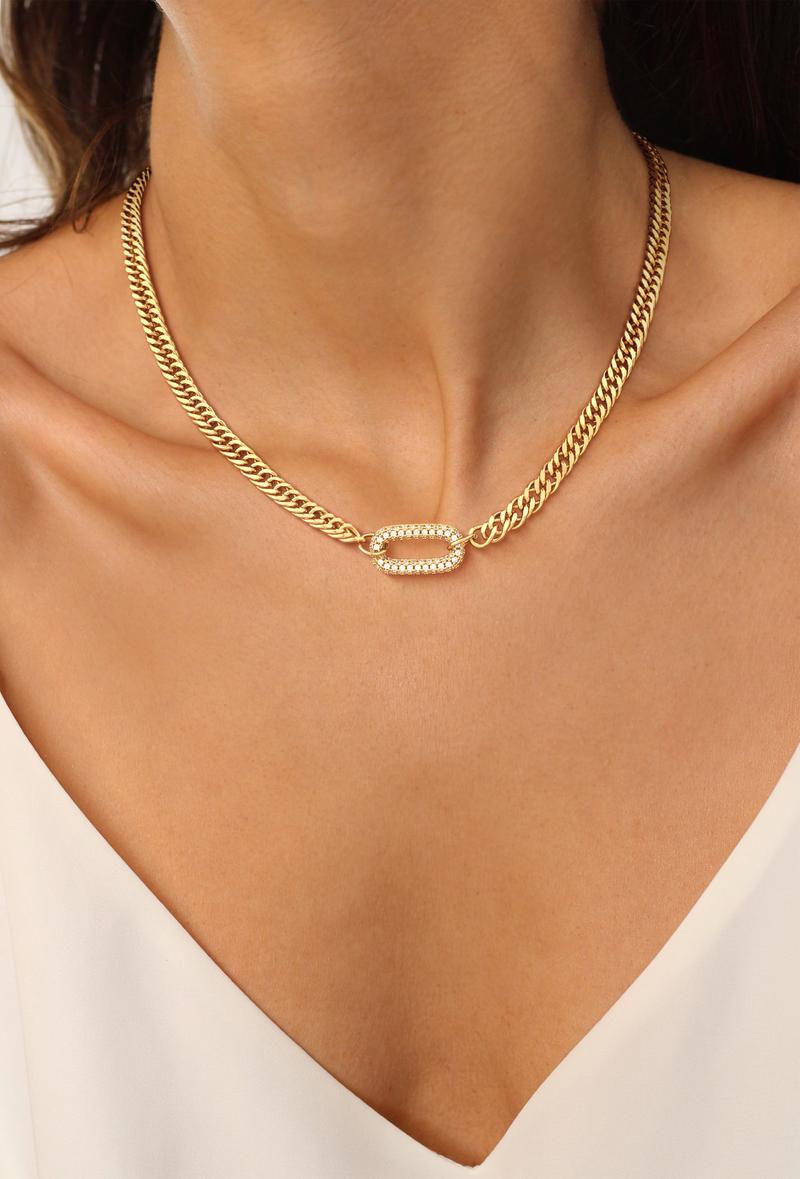 Tewiky 14K Gold Plated Cuban Link Chain Necklace with Zircon Clasp for Men Women，Trendy Cuban Necklace For Women Gift For Valentine's Day gifts