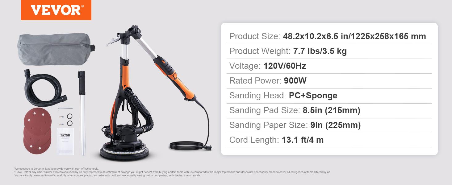 VEVOR Electric Drywall Sander 900W, TikTokShopBlackFriday, Self-Suction & Variable Speed 800-1800 RPM, Foldable Handle & Self-Suction, with LED Strip Light and Vacuum Bag Power Tool VEVOR Super Brand Day VEVOR Electric Drywall Sander 900W, TikTokShopBlackFriday, Self-Suction & Variable Speed 800-1800 RPM, Foldable Handle & Self-Suction, with LED Strip Light and Vacuum Bag Power Tool VEVOR Super Brand Day