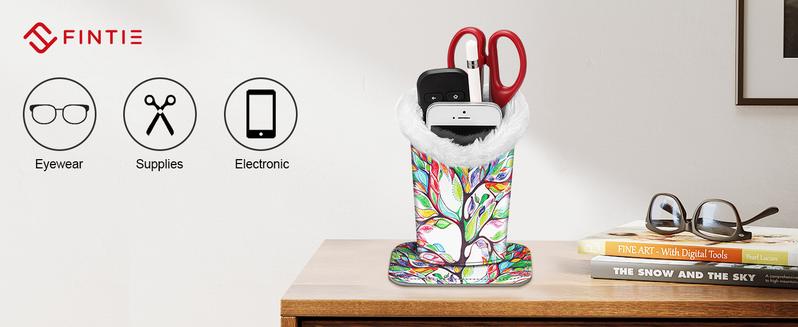 Fintie Eyeglasses Holder with Soft Furry Lining and Magnetic Base, Durable Glasses Stand Case Vegan Leather Exterior, Portable Sunglasses Organizer