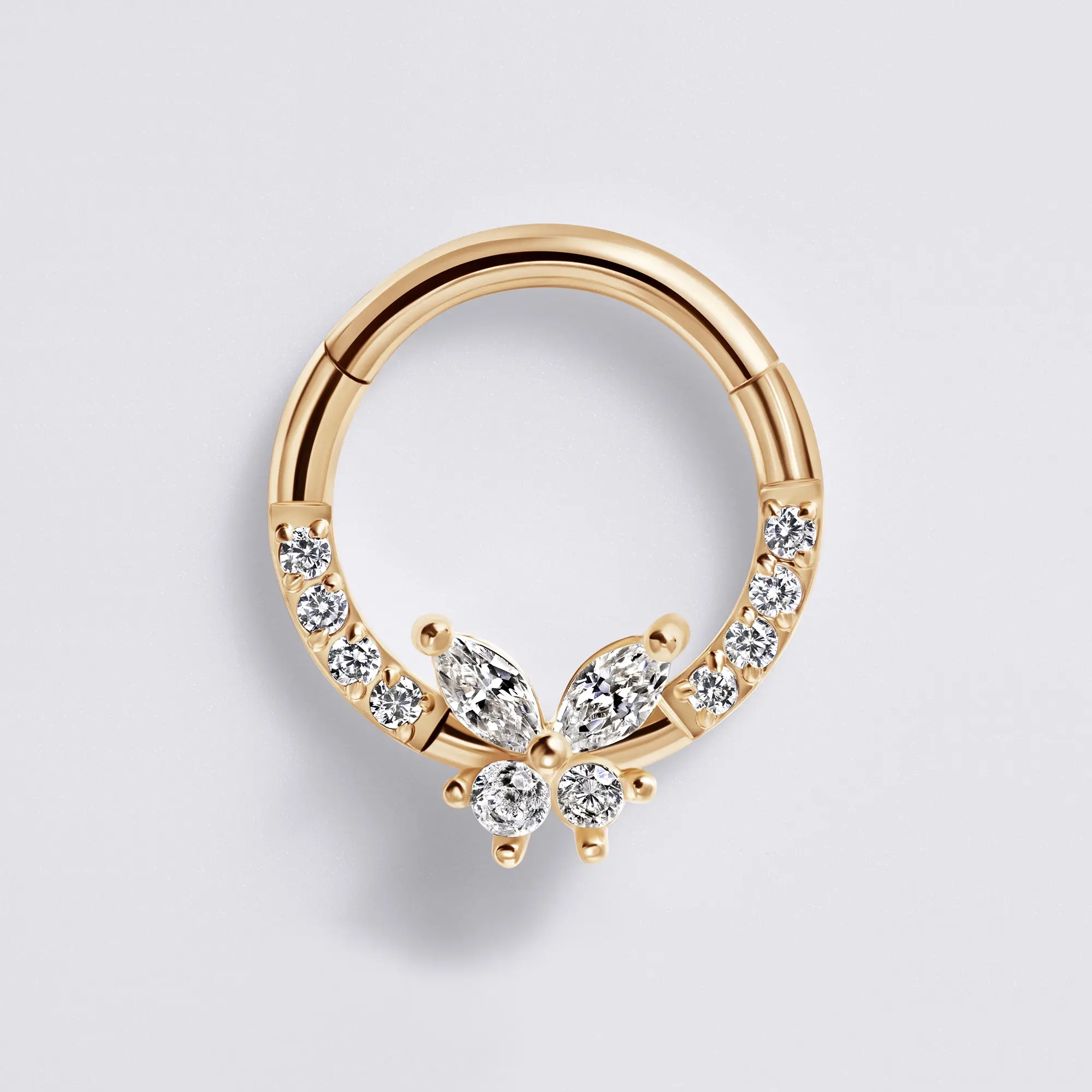 Dainty Butterfly CZ Septum Clicker Ring Piercing Jewelry, Hypoallergenic Surgical Steel Body-Safe Bling Effect Dainty Piercing Jewelry, Feminine, 16G, Cz Accents, Everyday Wear, 8Mm, Secure Close, Butterfly Cz Accent