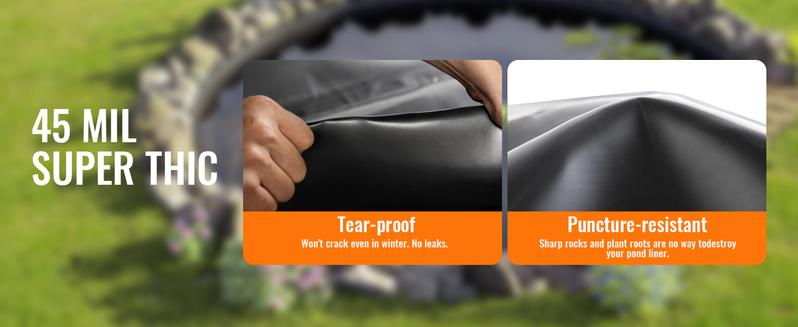 VEVOR Pond Liner, TikTokShopBlackFriday, 15 x 20 ft 45 Mil Thickness, Pliable EPDM Material Pond Skins, Easy Cutting Underlayment for Fish or Koi Ponds, Water Features, Waterfall Base, Fountains, Water Gardens