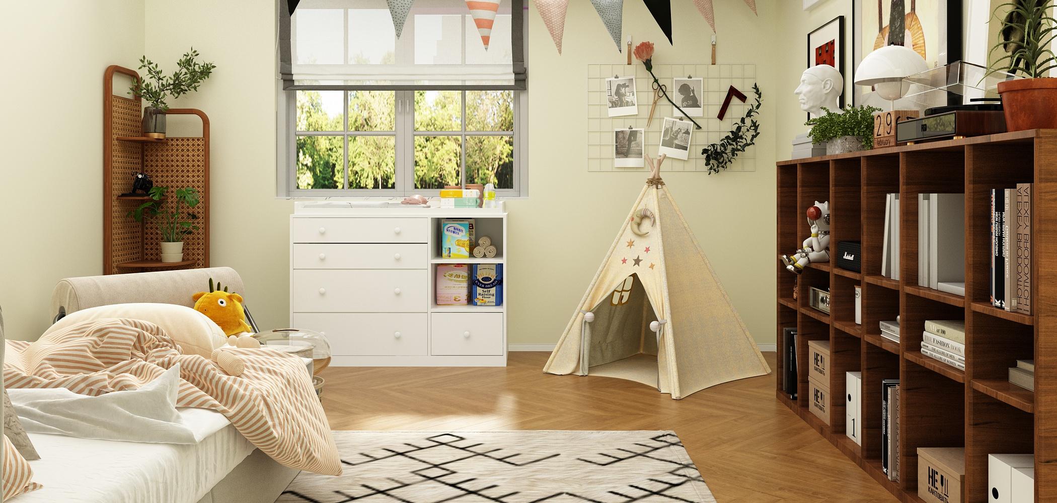 Modern 5-Drawer Dresser with Open Shelves, White Chest of Drawers with Knobs, Stylish Storage Cabinet for Bedroom & Living Room Furniture Organization Organizer Minimal