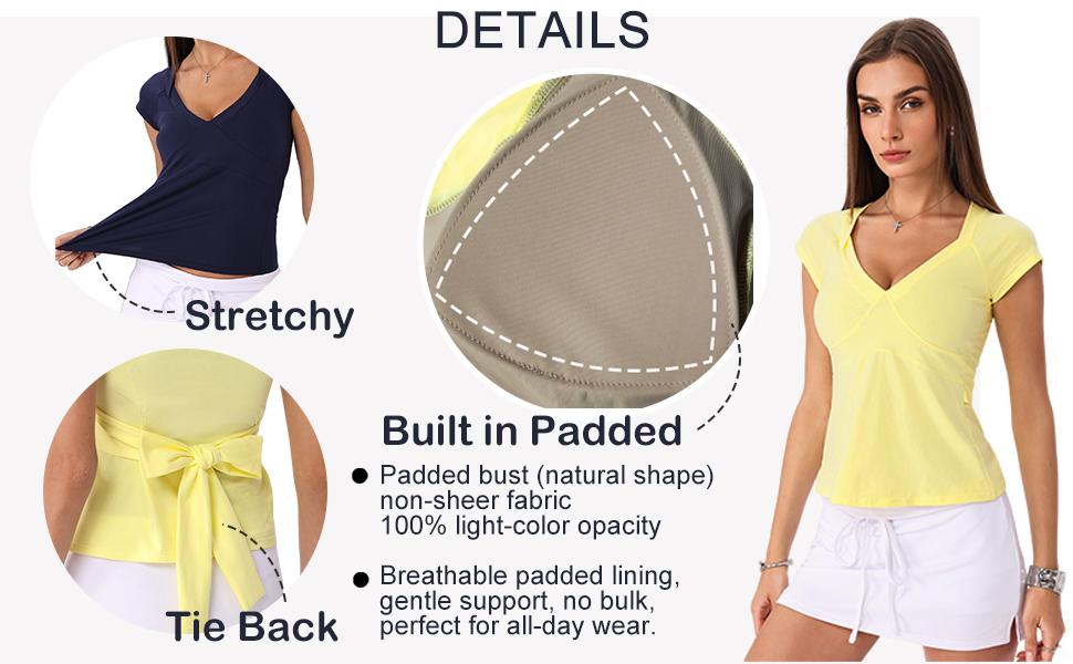 Danysu Tie Back Snatching Tops Padded Sexy VNeck TShirt Cotton Cute Going Out Tee Summer Streetwear Minimalist