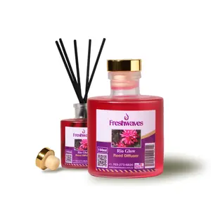 Freshwaves Rio Glow Reed Diffuser 150ml Aromatic Fragrance for Home & Office Red Bottle with Black Sticks Ideal for Home Fragrance and Office Ambiance