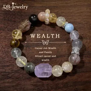 Jewelry Rainbow Gemstone Bracelet NaturalMulti-Crystal Beads for Good Luck & PositiveEnergy Adjustable Colorful Healing BraceletHandmade Personalized Jewelry