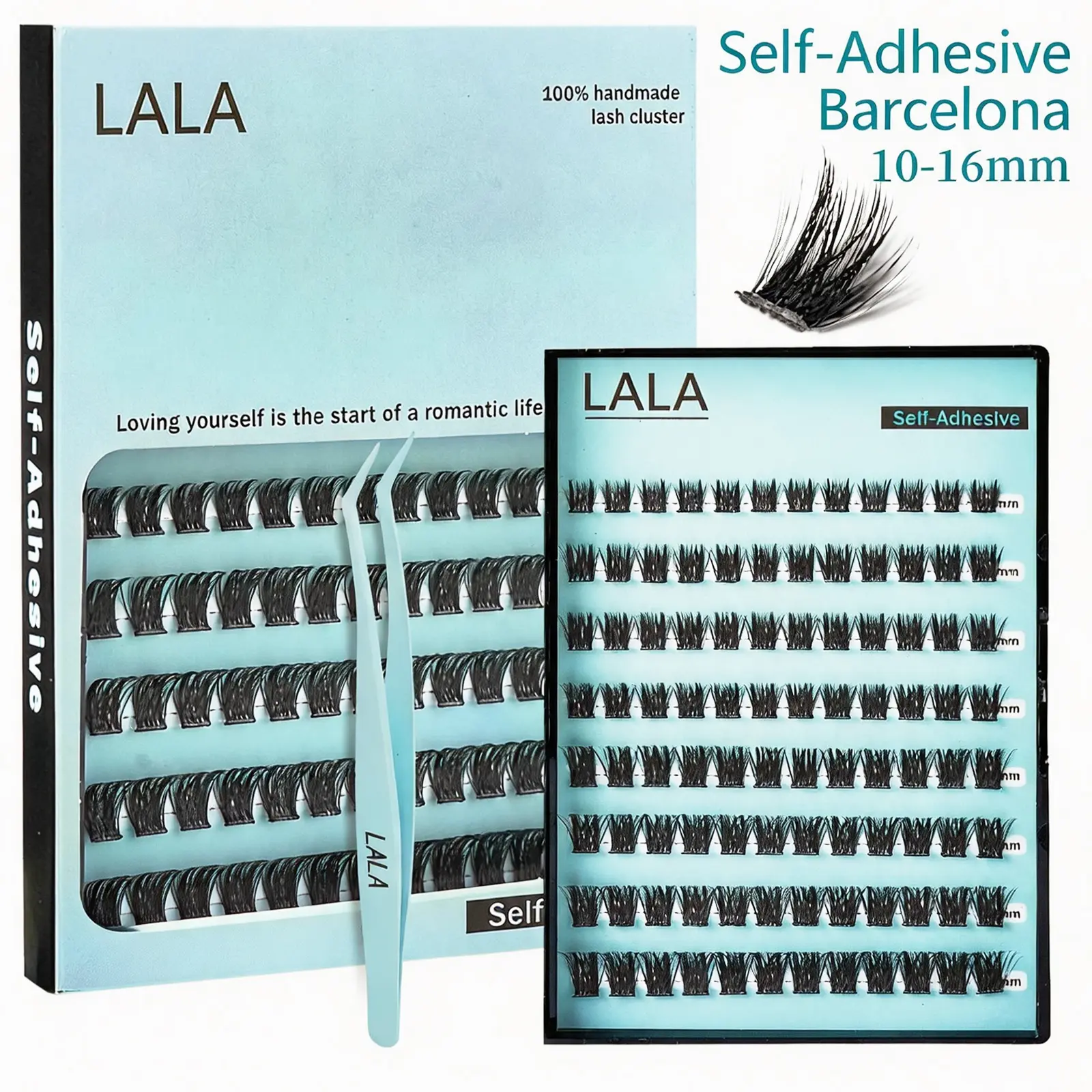 LALA Self-Adhesive Wispy Lash Clusters Kit - No Glue, Tool-Free Easy Application, Long-Lasting Strong Hold, Reusable, Oil Resistant, Curler Compatible Fluffy Glamorous False Eyelashes & Adhesives for Cosmetic Makeup