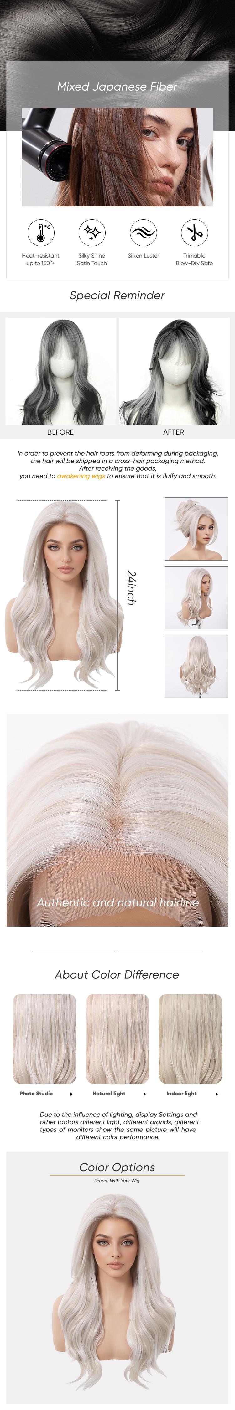 Silas C-DWY 13×6 Lace Front Free Part Long-Length Curly Platinum Blonde Glueless Synthetic Wig for Women 22 Inches