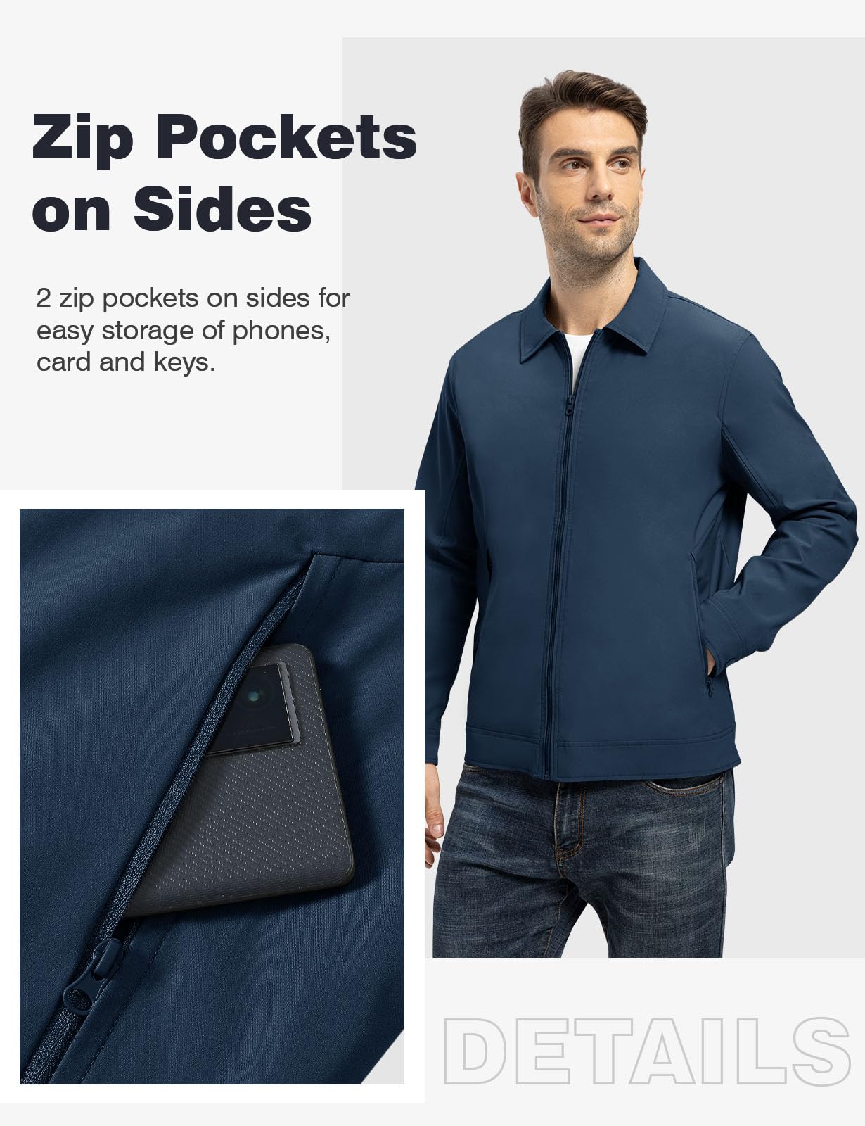 TBMPOY Men's Light Jackets Lightweight Bomber Jackets Collared Work Golf Windbreakers with Zip Pockets