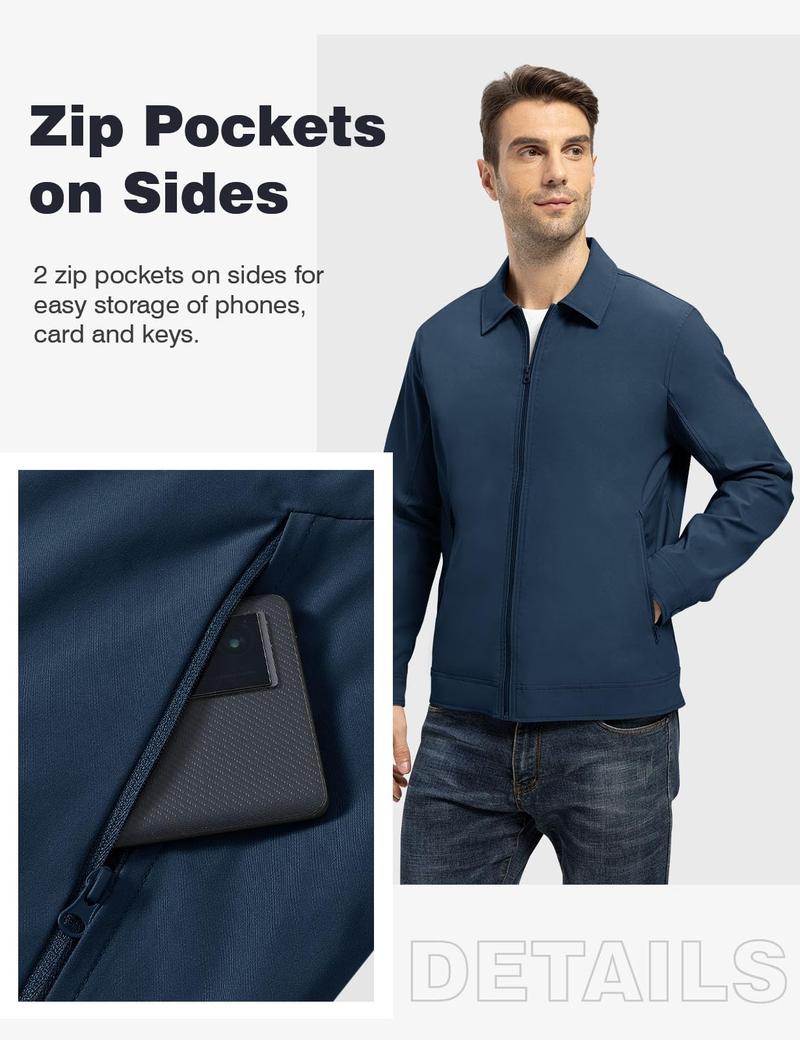 TBMPOY Men's Light Jackets Lightweight Bomber Jackets Collared Work Golf Windbreakers with Zip Pockets