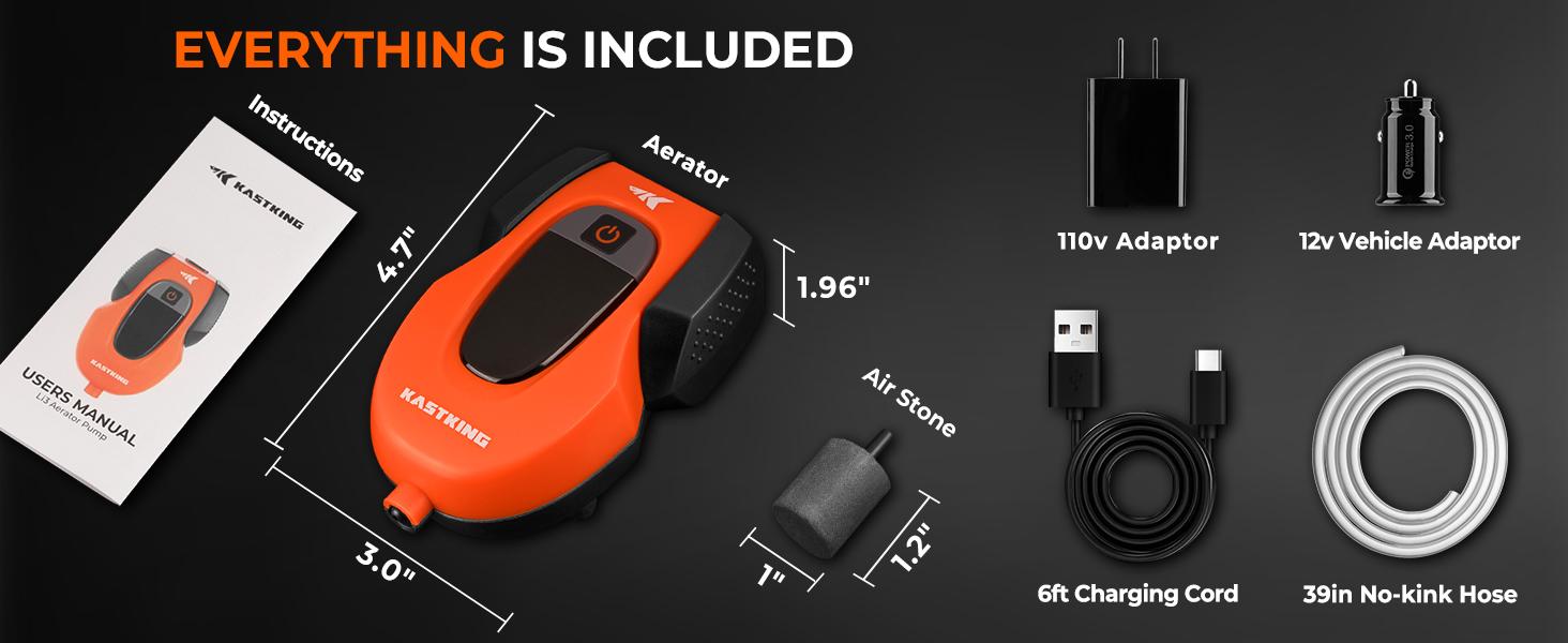 KastKing Li3 Aerator Pump - Rechargeable Battery, Real-Time Display, Multiple Airflow Settings, Aerator for Fish and Bait Buckets, Live Bait Aerator and More