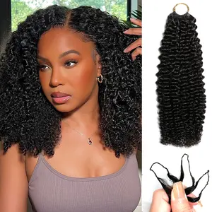 PerisModa Jerry Curly Crochet Human Hair Knotless Pre-Separated Feather Curly Human Hair Crochet Bundles Lightweight 3C4A Reusable Remy Hair Extensions For Women Natural Black Color 60g/Pack