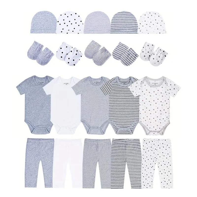 JY.COZY FOR BABY Cozy Newborn Baby Girl Clothes for Kids Unisex Cotton Light Grey Sleepwear Outfit Reborn Baby Doll Clothes Set with Hats & Leggings Pretend Play Accessories