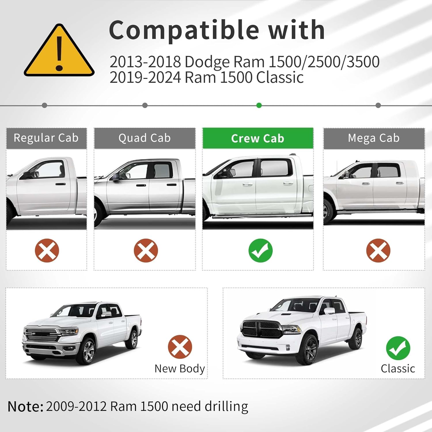 OEDRO Floor Mats Car Accessories for 2019-2024 Ram 1500 Classic Crew Cab/2013-2018 Dodge Ram 1500/2500/3500/2019-2024 Ram 1500 Classic (NOT for New Body) with 1st Bench Seats, Full Set Liners