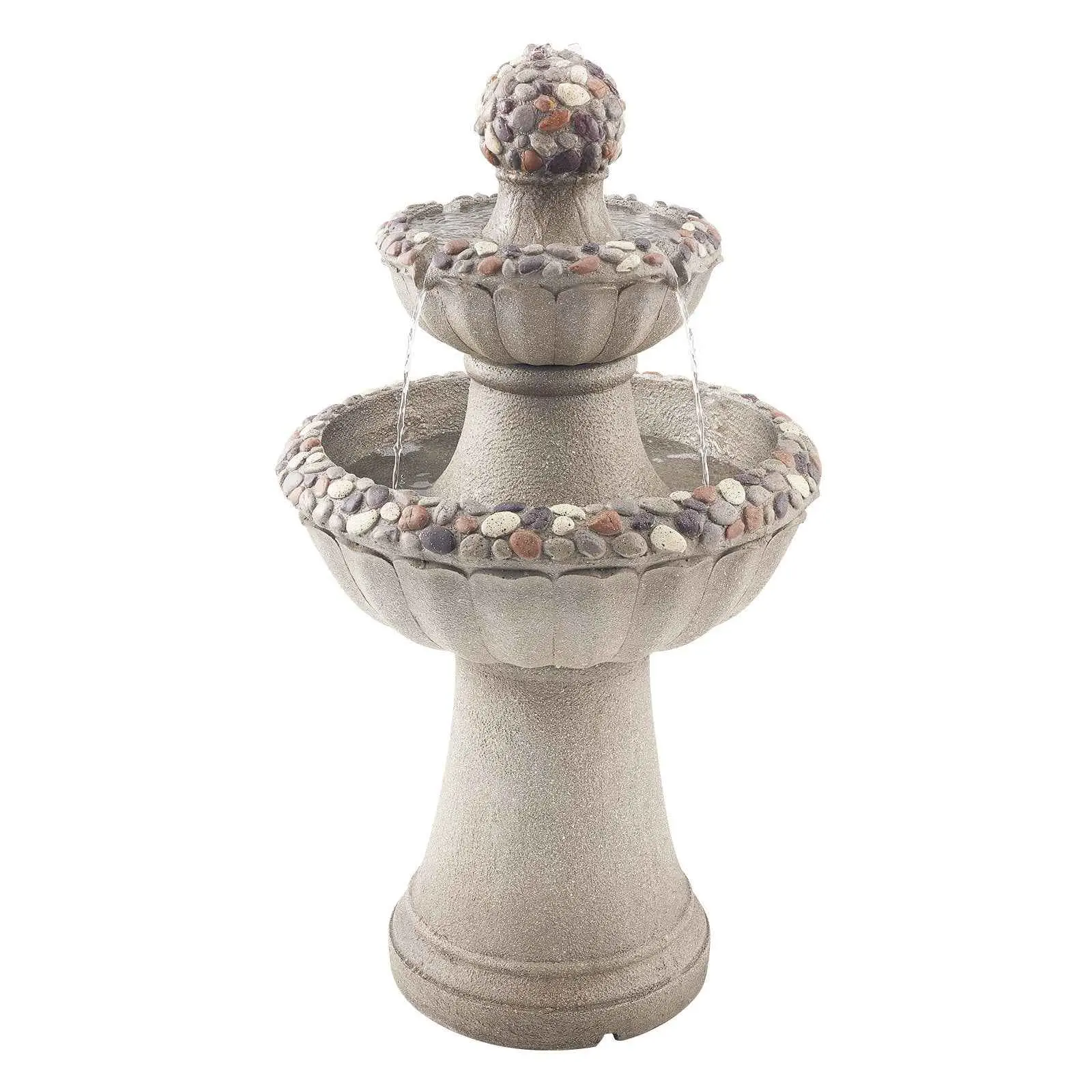 2-Tiered Rock Water Fountain - Elegant Outdoor Fountain with Stone Base, Two-Tiered