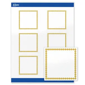 Avery Printable Square Labels, 3" x 3", Glossy White, Pre-printed Gold Beads Design, Sure Feed Technology, Laser & Inkjet Compatible, 120 Total, Great for Product Merchandising