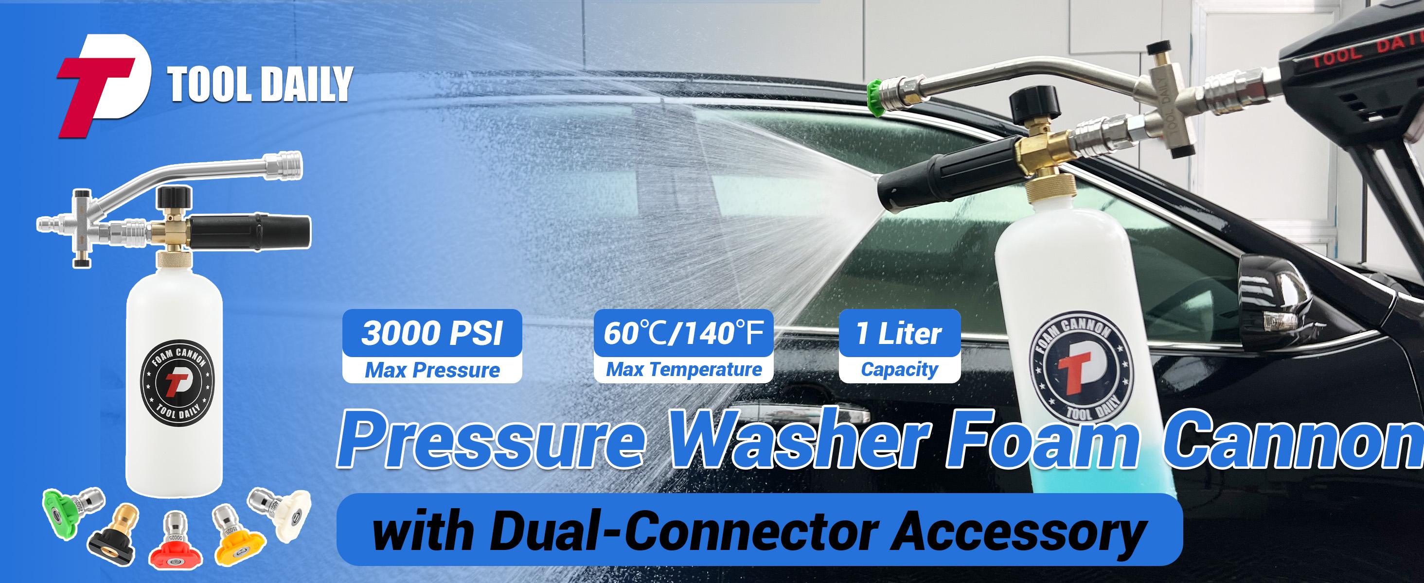 Tool Daily Foam Cannon Dual-Connector Accessory 1L Bottle 1/4" Quick Connect 5 Nozzle Tips for Pressure Washer Car Washing