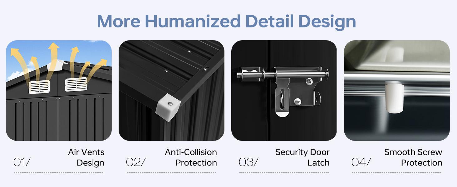 Aoxun Outdoor Storage Shed Metal Garden Tool Shed with Sloping Roof Lockable Door for Patio Lawn Backyard Black Organizer for Garden Tools & Shelf Organization