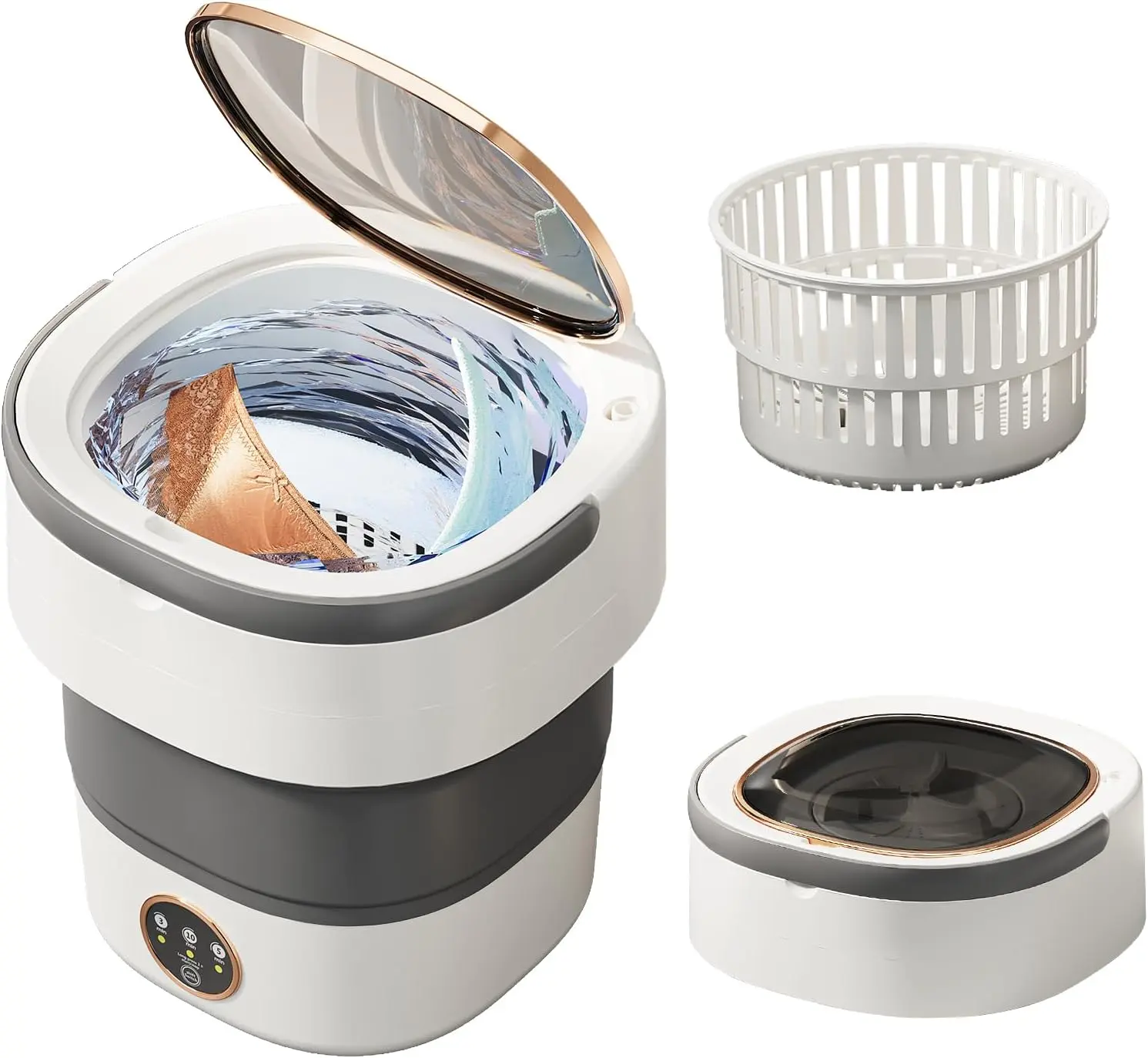 Portable Washing Machine 20L —Small Foldable Washer with Spin Basket | 3 Mode Deep Clean — Mini Laundry Machine for Travel, Dorms, College, Back to School, Camping, Ideal for Baby Clothes, Underwear, Socks Gray