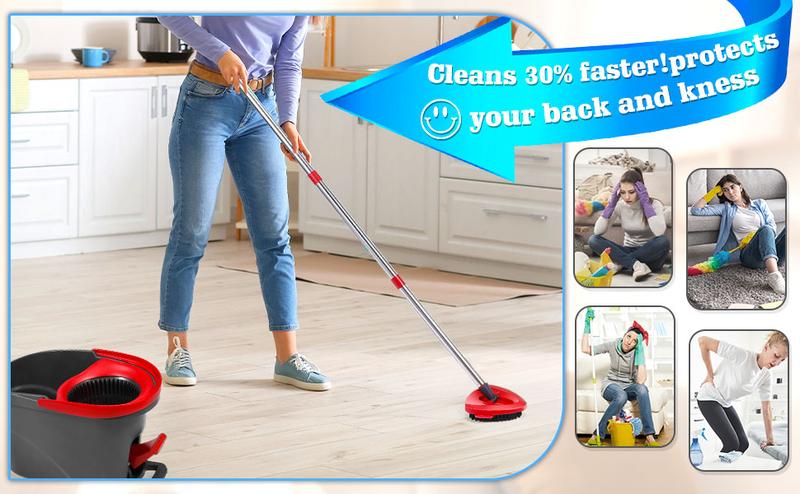 30-58" Mop Handle Spin Mop Replacement Head Set Compatible with O Cedar EasyWring 1 Tank Microfiber, , Upgraded Triangle Mop Base and Scrub Brush Combo Set, without bucket