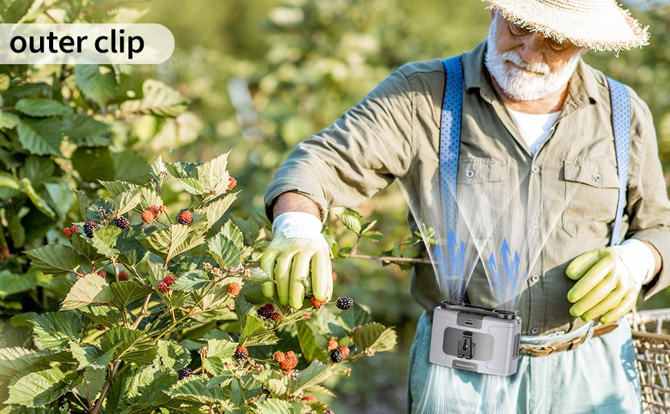 Portable Waist Fan, 20000mAh Rechargeable Clip on Wearable Belt Fan, 10 Speeds Hands-Free Hanging Neck Fan, Outdoor Personal Cooling Fan for Jobsite Travel Camping Gardening