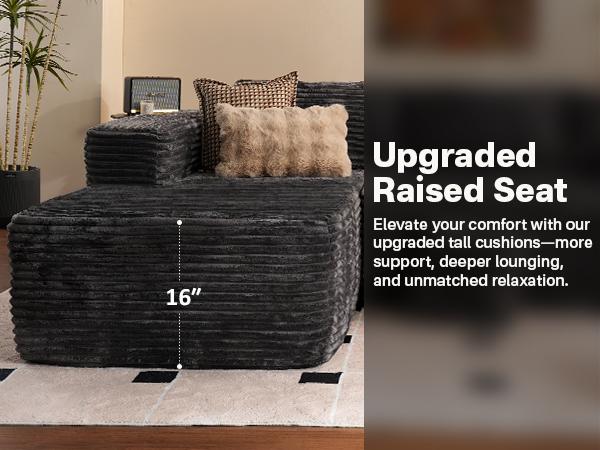 【2 Package Shipping】Ovios 106" Cloud Sectional Boneless Couch with Chaise & Ottoman, L/U-Shape Plush Corduroy Velvet Modern Modular Sofa with Deep Seat, Upholstered Couches for Living Room Bedroom, No Assembly Required