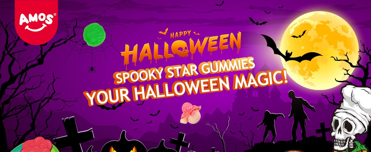 Amos Halloween Gummy Party Pack – Eyeballs, Body Parts, Mummy & More! | Spooky Candy Box for Trick-or-Treating | FREE Gift Bag Included