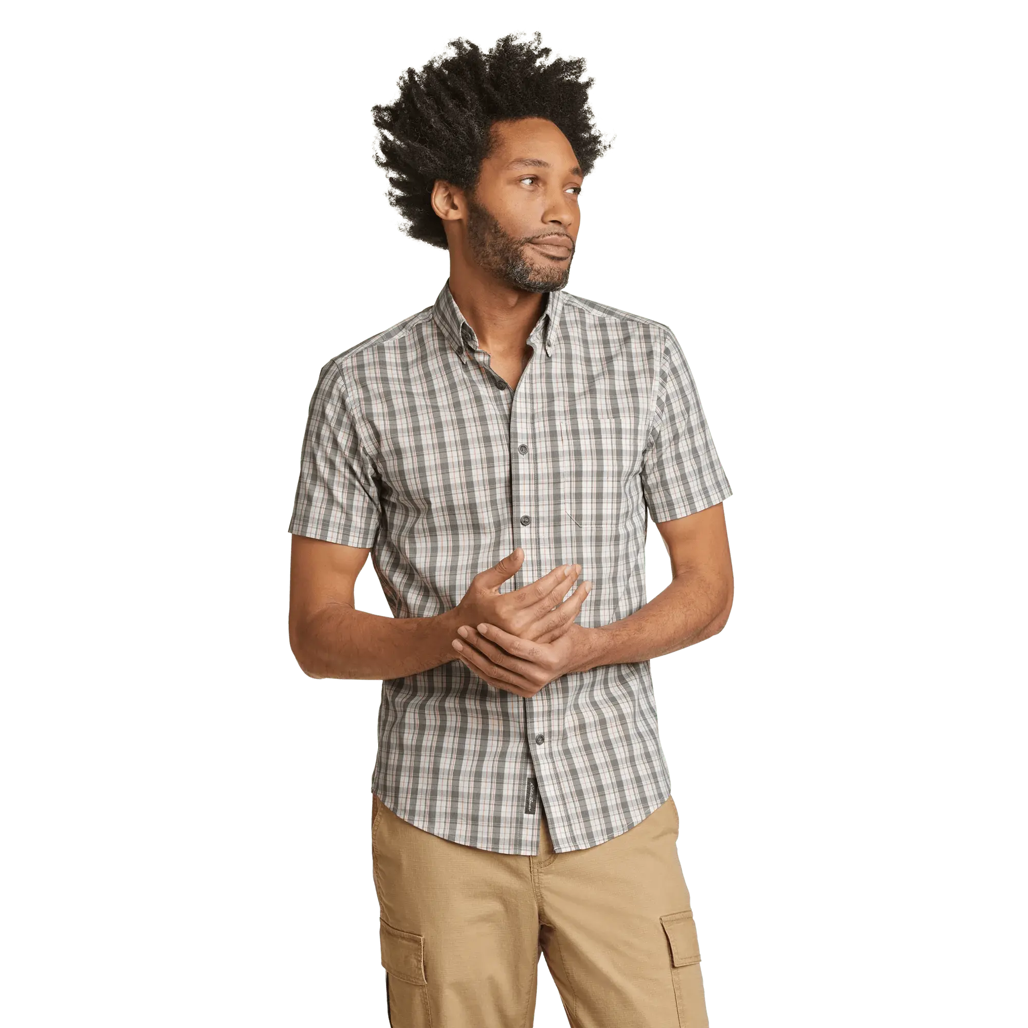 Eddie Bauer Men’s Voyager Flex Short-Sleeve Shirt Stretch Moisture-Wicking Pocket Detail Everyday