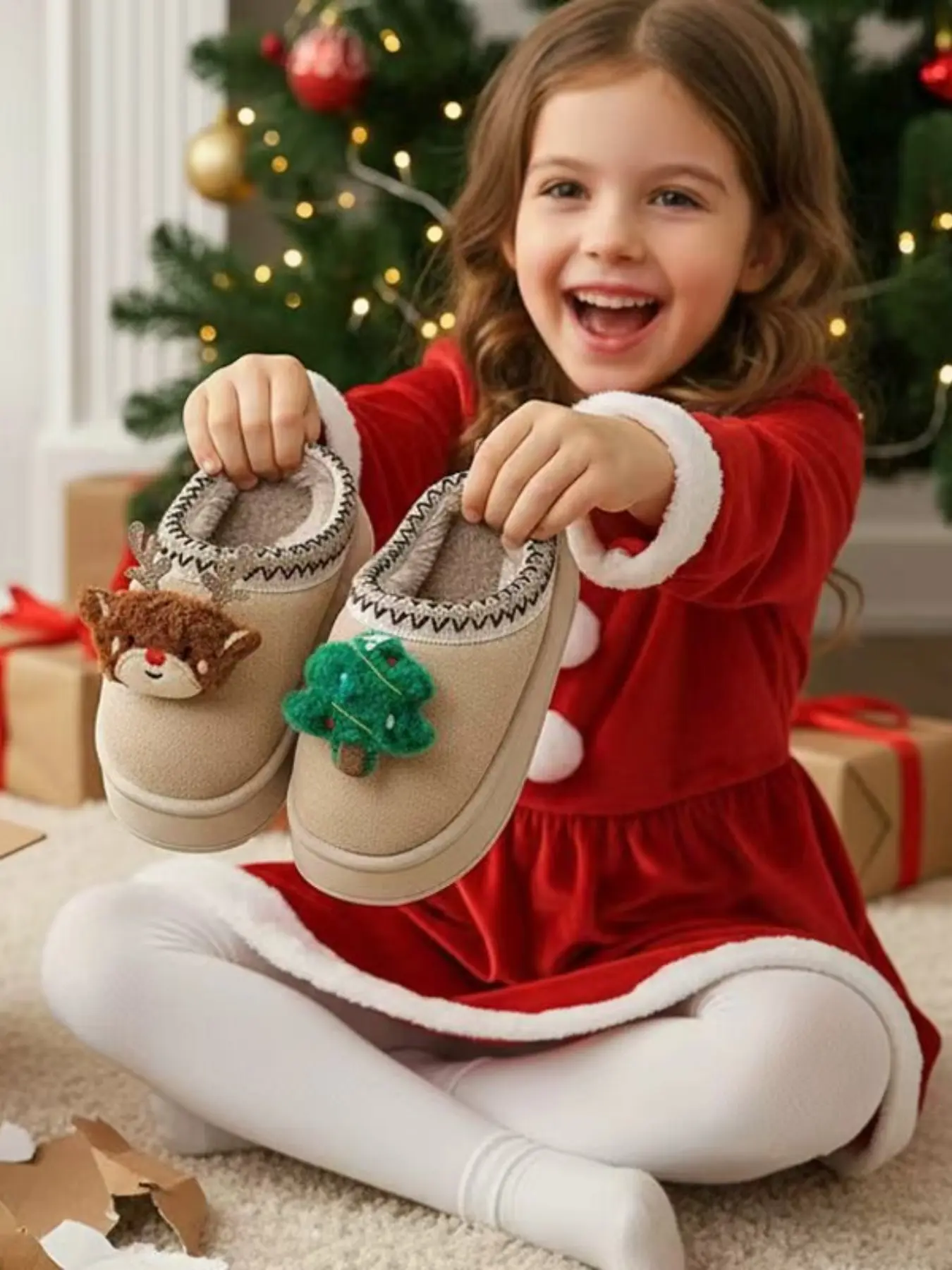 Cute Christmas Slippers, Warm Indoor & Outdoor Use, Soft PVC Sole, Textile Upper, Fall Winter Fashion Shoes, Stitched Slippers