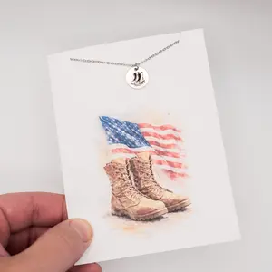 Combat Boots Necklace, Engraved Military Boot Pendant, Soldier Jewelry Gift, Veteran Memorial Necklace Gold or Silver Keepsake Gift With Greeting Card