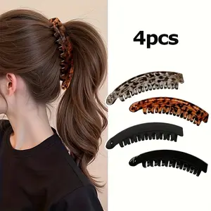 Set of 4 New Banana Clips, Stylish And Elegant Hair Additions for Women, Perfect for Securing High Ponytails, Ideal for Dates, Parties, And Office Wear