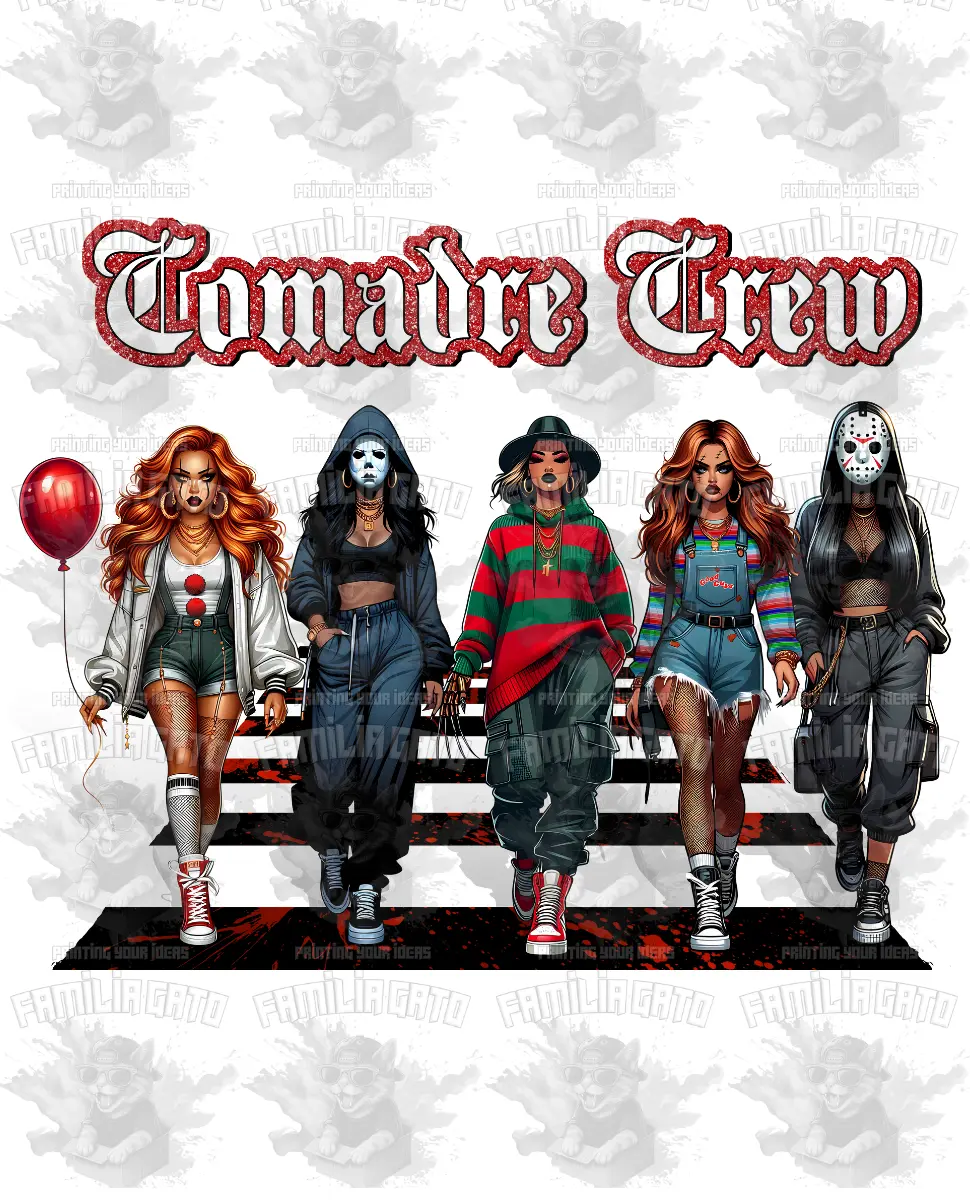 Comadre Crew #3 DTF Transfer, Unisex Adult Customized DIY Craft Supply, Durable Hot Peel, Stretchable, Scratch-Resistant for All Fabric Types, Firm Pressure at 320°F for 13 Seconds, Medium-Firm Pressure at 280°F for 13 Seconds