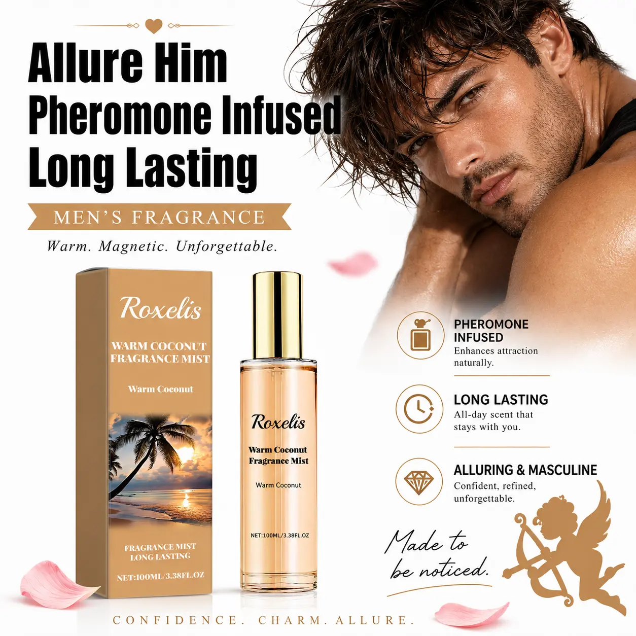 Roxelis Coconut Passion EDP Pheromones Perfume for Women, Long-Lasting Fresh Tropical Scent, Pocket-Portable Fragrance for Couple Dates, Enhances Attraction